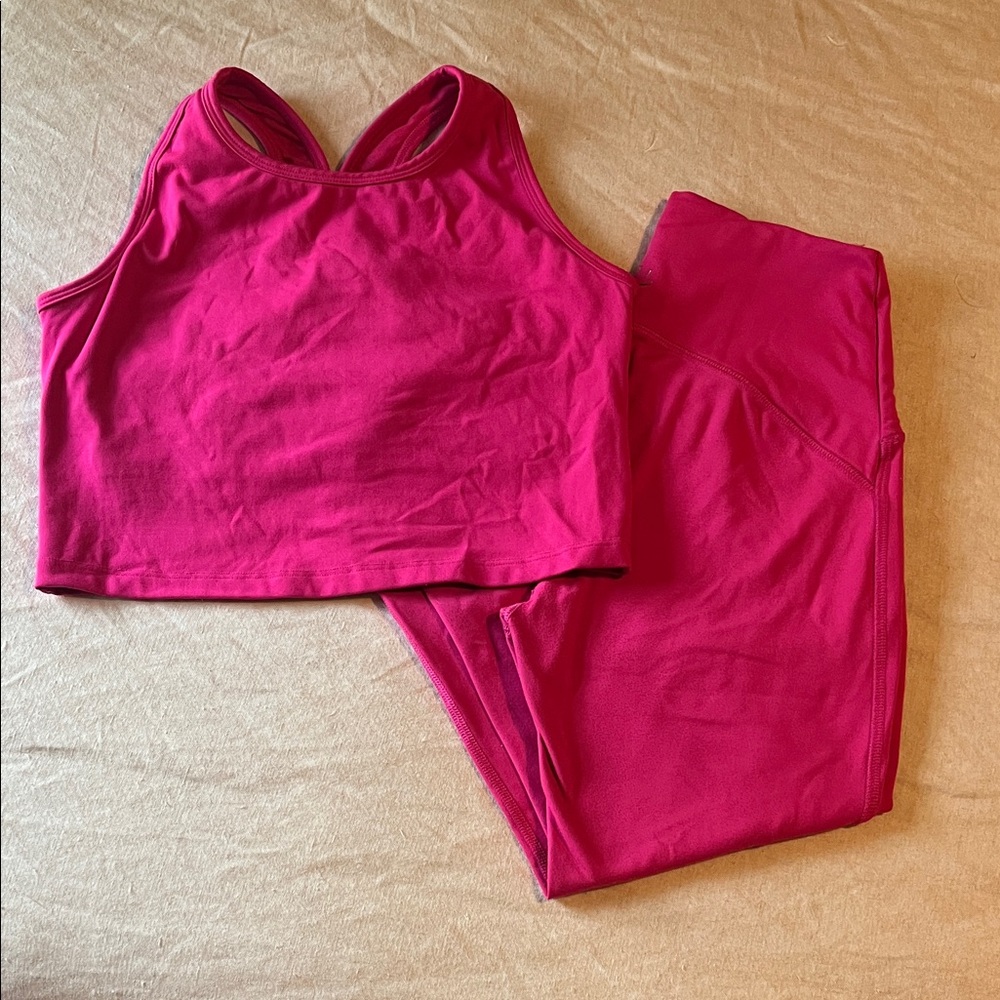 Beyond Yoga Vibrant Fuchsia Crop Tank & High-Waist Leggings